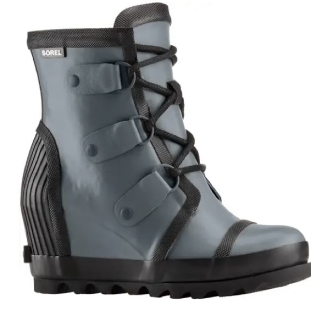 Sorel Joan Rain Wedge Felt Rubber Boot waterproof size 6 Graphite black